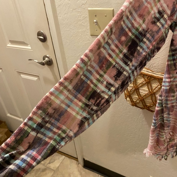 Plaid flannel shirt, pink size large oversized - Picture 3 of 5